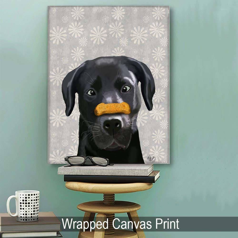 黒のラブラドールレトリバーとボーンアートプリント、かわいい黒の