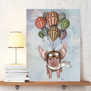 Pig With Wings - Pig and Hot Air Balloons  - flying pig print pig art pig decor piggy farmer baby farm animal birthday cute pig farming