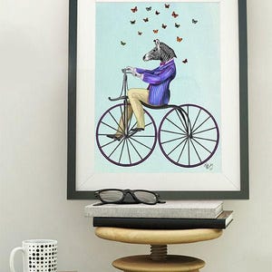 Stampa murale con zebra - Zebra in bicicletta - Stampa per cameretta dei bambini con tema giungla, stampa zebra, regalo per ciclisti, decorazioni con animali stravaganti, divertente stampa murale