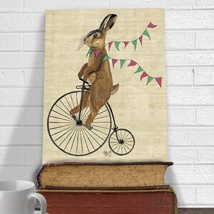 Impression d'art Lapin sur Penny Farthing – Décoration de chambre de bébé fantaisiste image 1