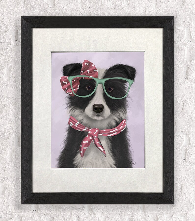 Collie Dog Gift Border Collie Black and White With Glasses - Etsy