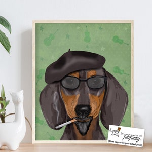 Dachshund Hipster Art Print - Dachshund Wiener Dog dorm decor Canvas Print Black Tan Doxie gift dachshund gift doxie art print hipster