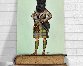 Scottie Dog Kilt  scottish terrier, art print picture painting dog graphic illustration art picture poster drawing dog gift dog lover