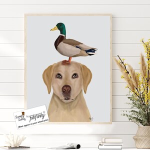 Labrador and Duck Yellow Labrador print dog print dog art print dog wall decor gift for dog lover Labrador lover dog wall art cute