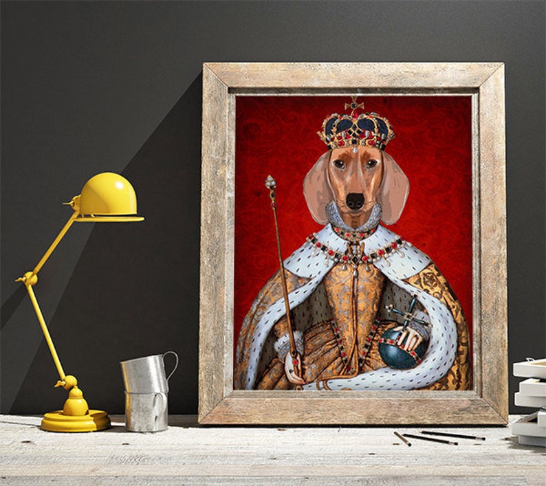 Dachshund Queen Print poster wall decor dog illustration Etsy