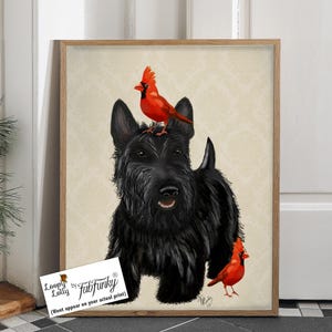Scottie Dog Red Birds  scottish terrier, art print picture painting dog graphic illustration art picture poster drawing gift dog lover