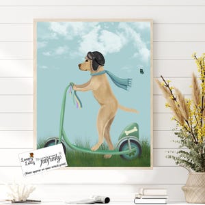 Labrador retriever Gift Yellow lab art - Labrador yellow scooter - Yellow dog gift Yellow labrador print Painting of dog Dog lover wall art