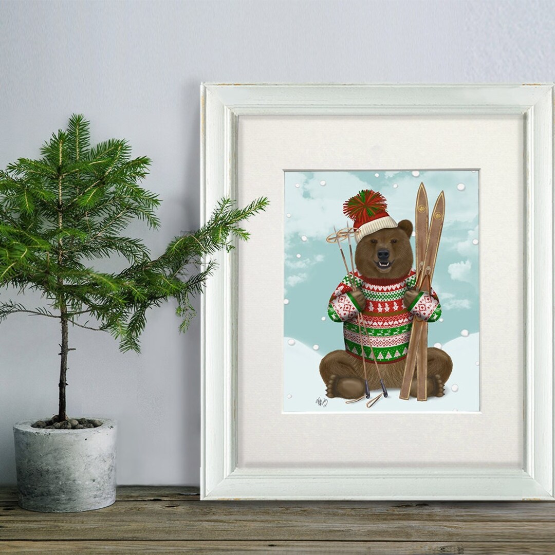 Bear Print Ski Bear Sitting Bear Wall Art Ski Decor Ski Poster - Etsy