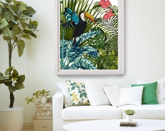 Gicleeprint toekan: tropische bosvogelkunst