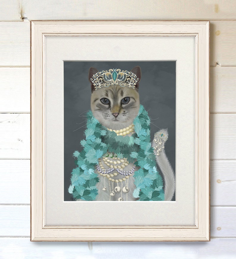 Grey cat with bells full Funny cat Cat decor Cat lady gift ideas Cat mommy Cat poster art Posh cat Cat gift items Cat wall art canvas