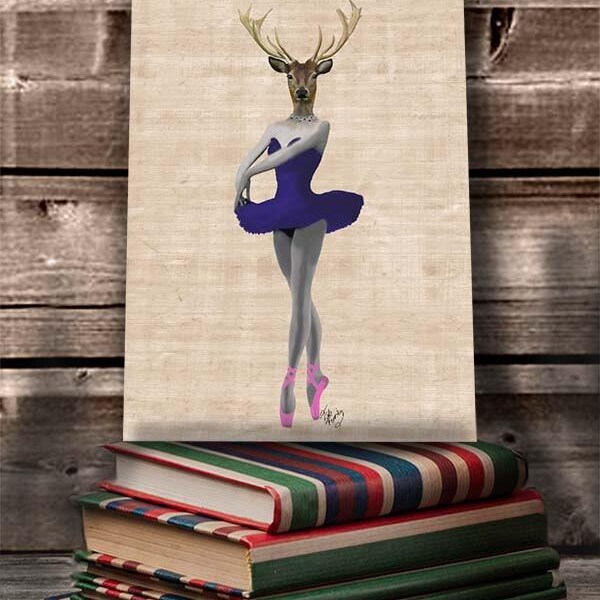 Decoración de bosque, ciervo ballet azul, impresión de ballet, arte de ballet, arte de pared de bailarina, arte infantil para niñas, impresión infantil de animales del bosque para habitación de niñas