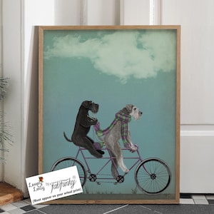 Schnauzer Kunst -Schnauzer auf Tandem - Schnauzer Wandkunst Schnauzer Liebe Schnauzer Hund Geschenk Schnauzer Fahrrad Druck Wanddekor Hundekunst