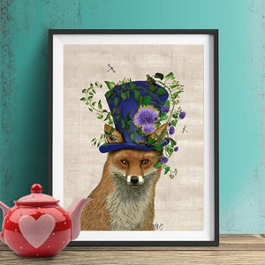 The Mad Hatter Fox - Alice in wonderland Print Fox Art Fox Illustration Fox Drawing fox Poster Digital Print fox print fox painting fox hat