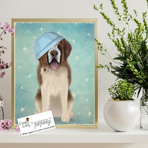 Saint Bernard art, St bernard print, St bernard dog gift, Funny dog painting, Cake bowl print, Kitchen wall art, Dog nursery art, Kids room