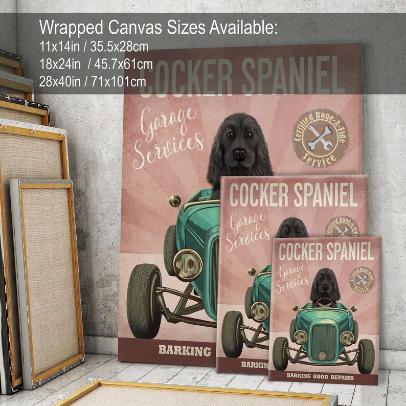 Black Cocker Spaniel Hot Rod Art Print, Funny Dog Garage Wall Decor - Etsy