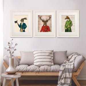 Wald Animal Prints, Fuchs, Hirsch, Hase Art, 3er-Set White Frame 16x20 inches