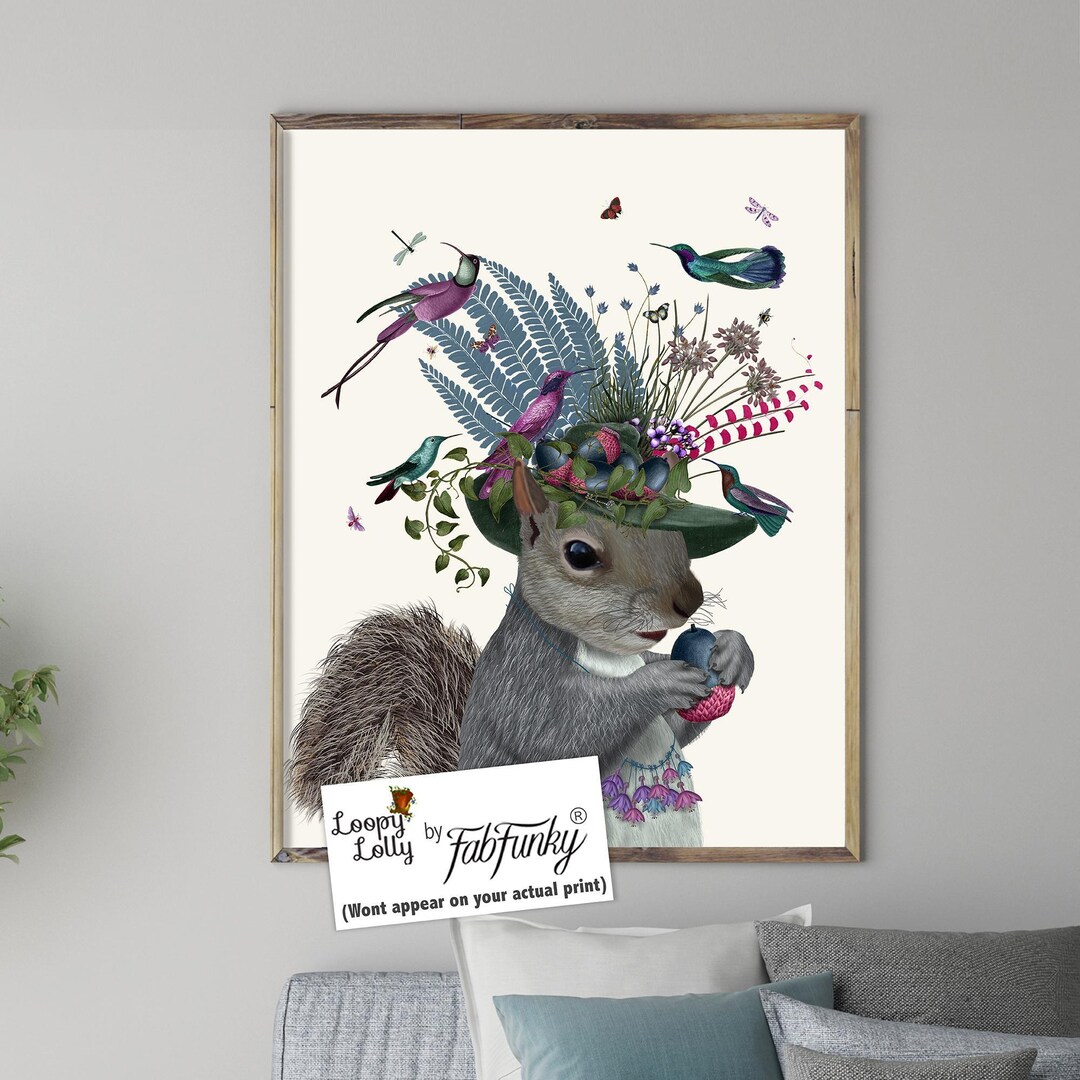Floral Squirrel Art Print, Whimsical Woodland Animal Decor - Etsy