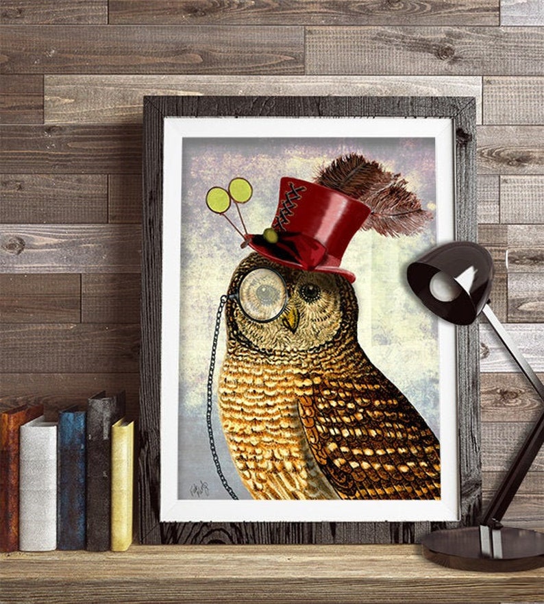 Steampunk Owl Top Hat Art Print Illustration Poster Wall Decor Etsy