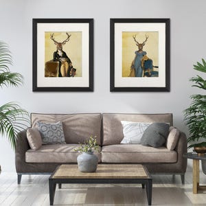 Regency Deer Print Set, Hirschwandkunst im Jane Austen-Stil
