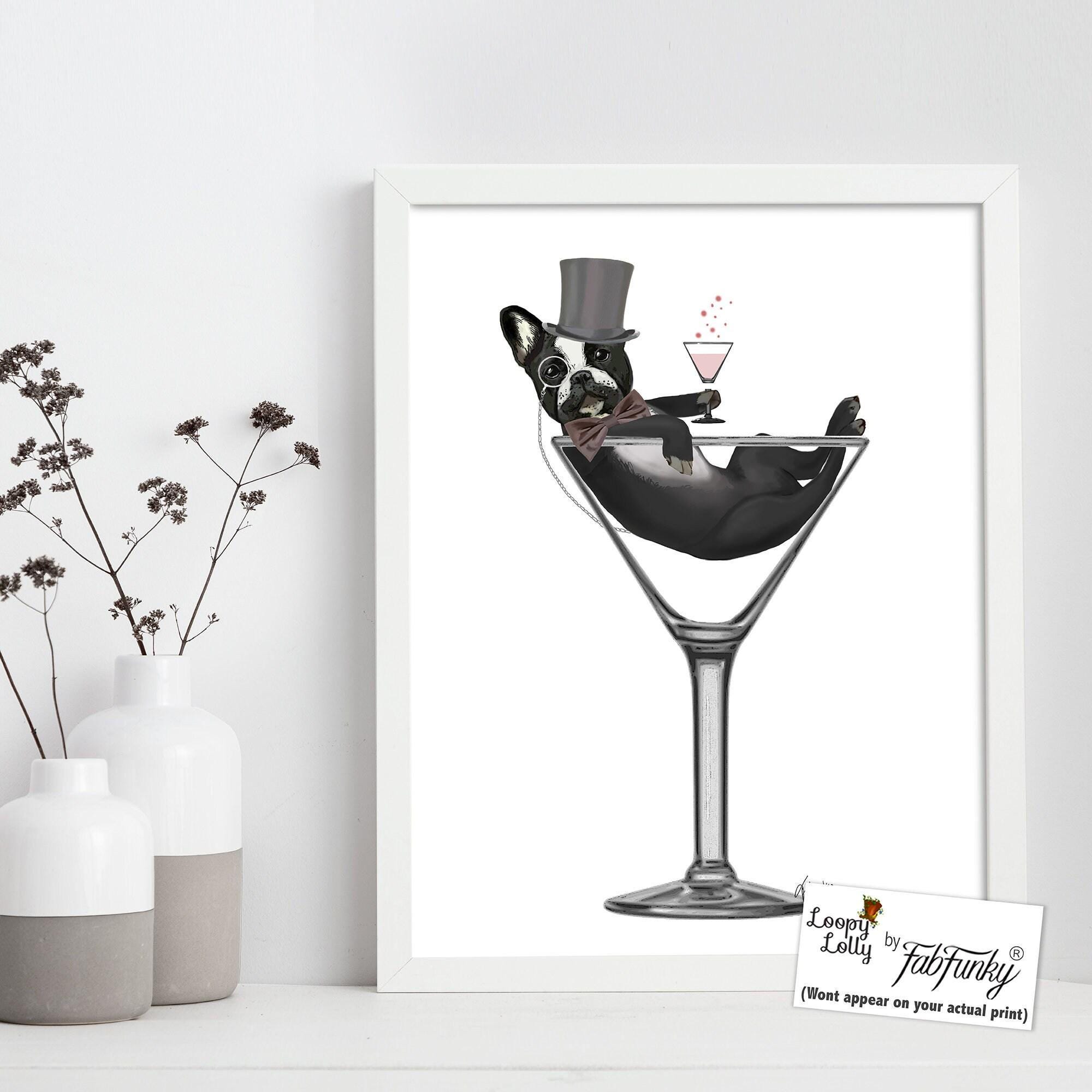 French Bulldog Martini Art Print, Cocktail Dog Illustration - Etsy