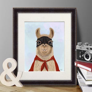 Llama wall art - Super Llama - Llama farm animal Llama poster Llama home decor Llama print Funny animal wall art Animal art print Funny gift