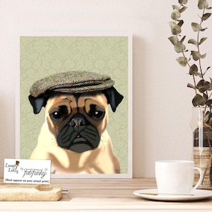 Mops Schirmmütze Mops Print Geschenk für Mops-Liebhaber lustig Büro Kunst großer Bruder Geschenk für Freundin Puggle Kunstdruck Mops Dekor Kinderzimmer Kunst