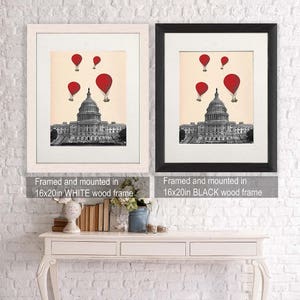 US Capitol Building Red Hot Air Balloons Digital Illustration Drawing Poster Digital Print Wall Art Wall Decor Wall Hanging image 4