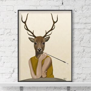 Audrey Hepburn Deer Art Print: Stag with Cigarette Holder image 1