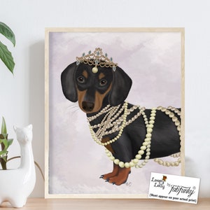 Dachshund artwork - Dachshund and tiara - Wall decor dog art Dachsund gift ideas Doxie lover Dog decor for home Doxie gift Dachshund mom