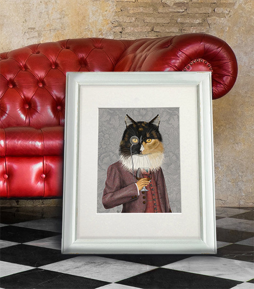 Calico Cat and Brandy Glass Cat Wall Decor Cat Painting Cat
