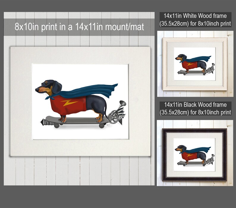 Dachshund Print Wiener dog hero Dachshund gift for dog lover sausange dog teen room wall art decor funny dachshund skateboard wall art image 2