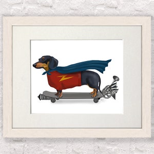 Dachshund Print Wiener dog hero Dachshund gift for dog lover sausange dog teen room wall art decor funny dachshund skateboard wall art image 10