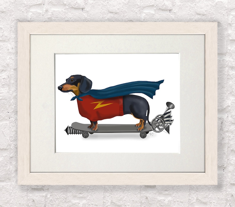 Dachshund Print Wiener dog hero Dachshund gift for dog lover sausange dog teen room wall art decor funny dachshund skateboard wall art image 10