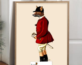 Fox Hunter Art Print – Equestrian Decor, Whimsical Wildlife
