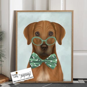 Rhodesian ridgeback in glasses Gift for teacher Nerd gift Geek gift Funny geekery Gift for him Green room decor Brown dog art Cute gift