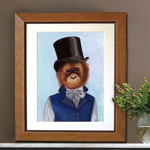 Orangutan in Top Hat - Monkey Nursery art monkey art monkey decor monkey bedroom monkey illustration monkey print charles dickens monkey hat