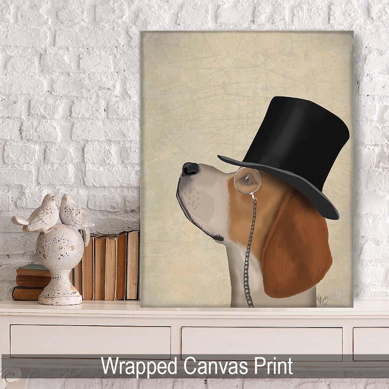 Dog with Monocle Formal Beagle dog with hat gift for beagle Etsy