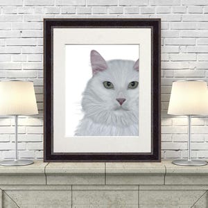 Weiße Katze Druck, Katzen Gemälde auf Leinwand oder gerahmtes Kunst, Katzen Dekor made in Uk, Geschenk für Katzenliebhaber oder Katzenzimmer ungerahmt
