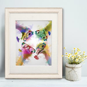 Ostrich art print, Colourful bird art illustration of ostriches in glasses with flowers, Funny gift for friend or family, Large canvas art