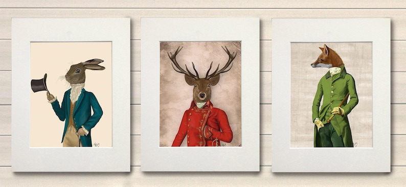 Wald Animal Prints, Fuchs, Hirsch, Hase Art, 3er-Set Bild 8