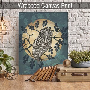Owl in the moon print, Woodland owl art, Bird painting, Moon pictures, Giclee art print, Large canvas print, Kids bedroom decor, Nursery art image 6