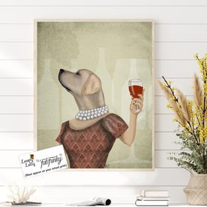 Labrador Yellow canvas art print - Wine Snob yellow lab canvas print dog canvas print dog wall art cute gift for friend wine lover large