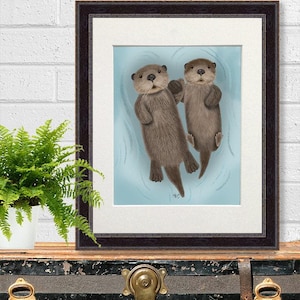 Verliefde otters - Otter Print Otters hand in hand verlovingscadeau eerste verjaardag cadeau papieren jubileumcadeau voor vriend echtgenoot vrouw