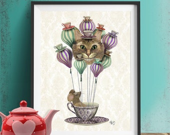 Alice in Wonderland Decor Cheshire Cat Hot Air Balloon alice in wonderland tea party alice in wonderland print home decor wall decor