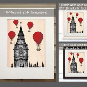 Big Ben & Red Hot Air Balloon Print London poster london decor london art british decor london print home office england british image 2