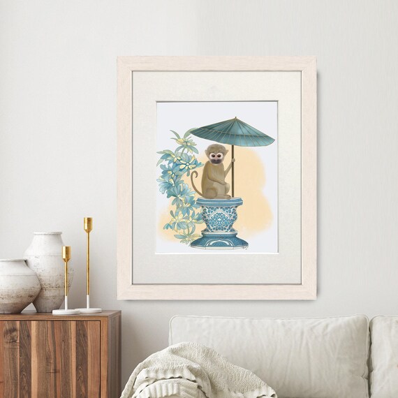Chinoiserie Monkey Art Print: Parasol Canvas or Framed Art - Etsy