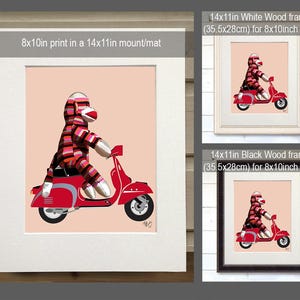 Sock Monkey on Moped Art Print – Whimsical Kids Wall Decor image 2