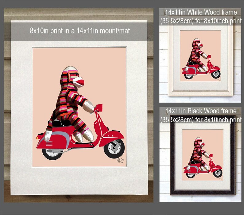 Sock Monkey on Moped Art Print – Whimsical Kids Wall Decor image 2