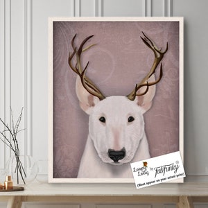 Bull terrier Funny Antlers - English bull terrier dorm room decor wall art print college student gift for husband Valentines gift for him