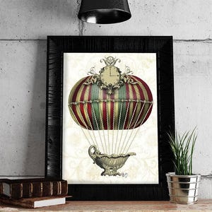 Hot Air Balloon Print - Baroque Balloon with Clock,  - Hot air balloon decor Hot air balloon art Hot air balloon wall art bedroom decor